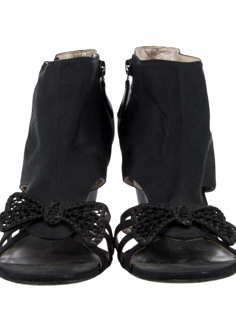 Black Chanel Women's Open-Toe Ankle Booties with Bow Accent
